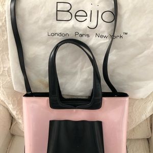 Beijo pink/black medium size hand bag.